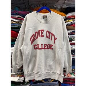 Vintage Reverse WEav Grove City College Sweatshirt Mens L 90s Grey Made in USAe